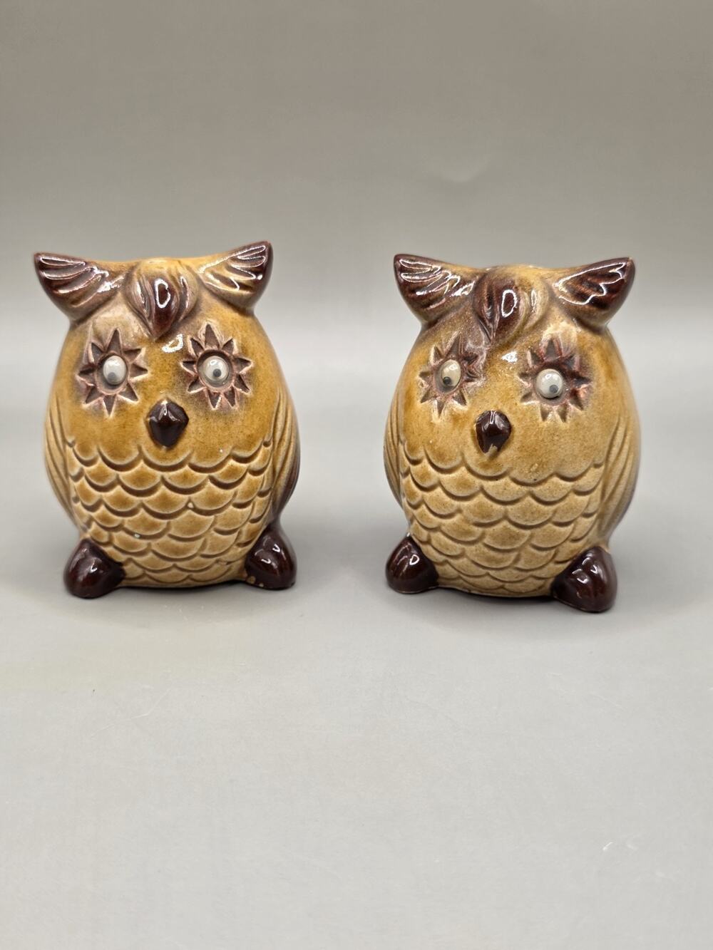 Vintage Owl Salt And Pepper Shakers Ceramic Japan Googly Eyes